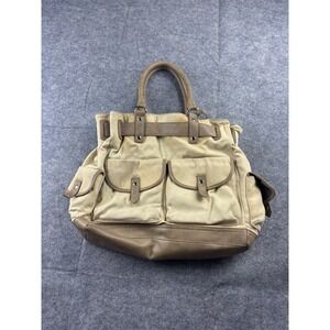 R+J Canvas Bag Tote Zipper Pockets Tactical Utility Leather Detailing 12x15"